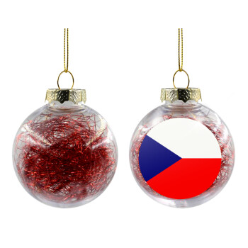 Czechia flag, Χριστουγεννιάτικη μπάλα δένδρου διάφανη με κόκκινο γέμισμα 8cm