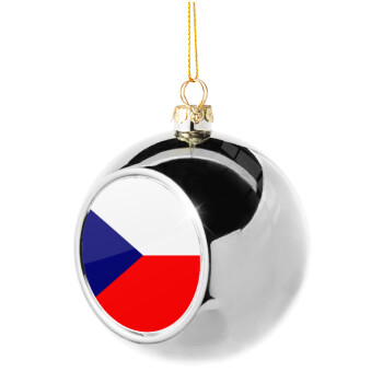Czechia flag, Silver 8cm Christmas tree ball ornament