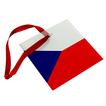 Czechia flag, Χριστουγεννιάτικο στολίδι γυάλινο τετράγωνο 9x9cm