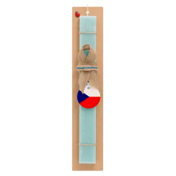 Czechia flag, Easter Set, wooden keychain & aromatic flat Easter candle (30cm) (TURQUOISE)