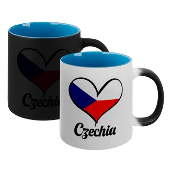 Czechia flag, Κούπα Μαγική εσωτερικό μπλε, κεραμική 330ml που αλλάζει χρώμα με το ζεστό ρόφημα