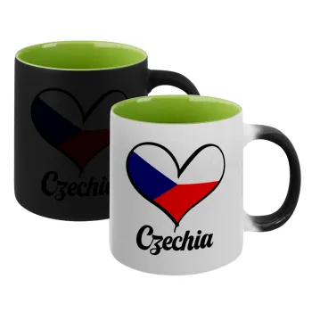 Czechia flag, Κούπα Μαγική εσωτερικό πράσινο, κεραμική 330ml που αλλάζει χρώμα με το ζεστό ρόφημα