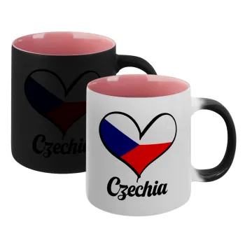 Czechia flag, Κούπα Μαγική εσωτερικό ΡΟΖ, κεραμική 330ml που αλλάζει χρώμα με το ζεστό ρόφημα