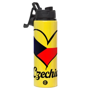 Czechia flag, Μεταλλικό παγούρι νερού με καπάκι ασφαλείας, αλουμινίου 850ml