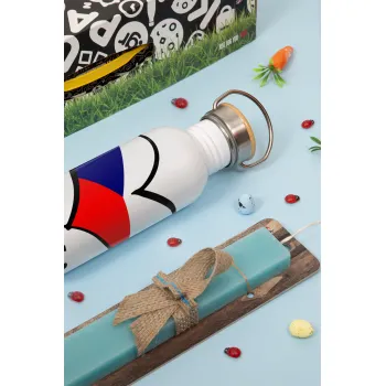 Czechia flag, Πασχαλινή Λαμπάδα με παγούρι μεταλλικό (620ml, stainless steel) & κερί αρωματικό πλακέ (30cm) (ΤΙΡΚΟΥΑΖ)