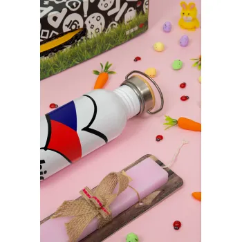 Czechia flag, Πασχαλινή Λαμπάδα με παγούρι μεταλλικό (620ml, stainless steel) & κερί αρωματικό πλακέ (30cm) (ΡΟΖ)