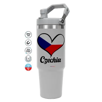 Czechia flag, GREY Travel Tumbler with Handle 890ml