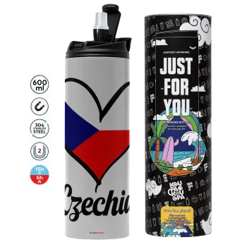 Czechia flag, Tumbler stainless steel GREY 600ml