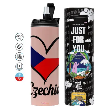 Czechia flag, Tumbler stainless steel PINK 600ml