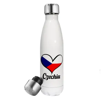 Czechia flag, Μεταλλικό παγούρι θερμός Λευκό (Stainless steel), διπλού τοιχώματος, 500ml