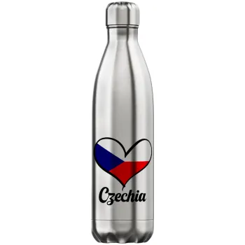 Czechia flag, Μεταλλικό παγούρι θερμός Inox (Stainless steel), διπλού τοιχώματος, 750ml