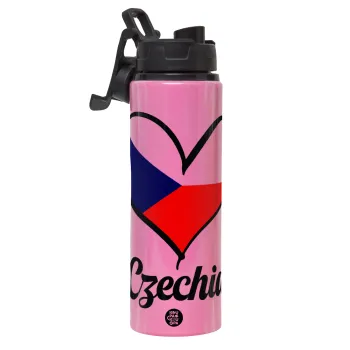 Czechia flag, Μεταλλικό παγούρι νερού με καπάκι ασφαλείας, αλουμινίου 850ml