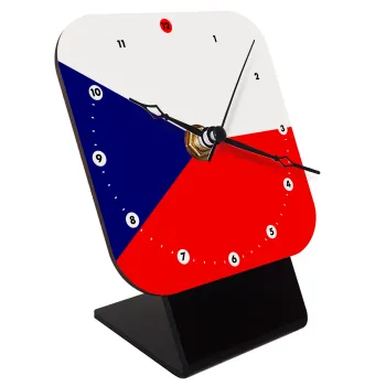 Czechia flag, Quartz Wooden table clock with hands (10cm)