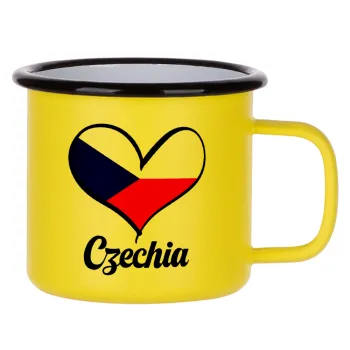Czechia flag, Metallic enamel MATT Yellow cup 360ml