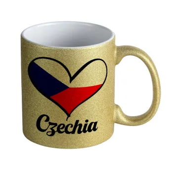 Czechia flag, Κούπα Χρυσή Glitter που γυαλίζει, κεραμική, 330ml