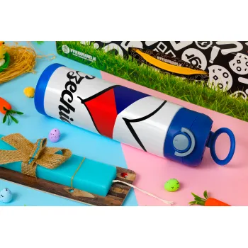 Czechia flag, Easter candle, Childrens hot water bottle, stainless steel, with safety straw, BLUE (500ml)