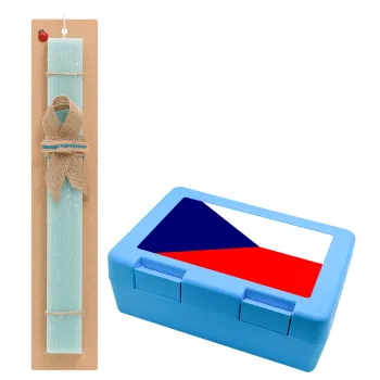 Czechia flag, Easter Set, children's snack container BLUE & Easter aromatic flat candle (30cm) (TURQUOISE)