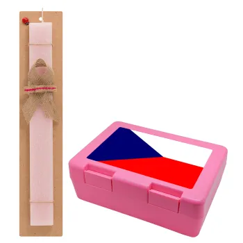 Czechia flag, Easter Set, children's snack container PINK & scented flat Easter candle (30cm) (PINK)