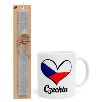 Czechia flag, Easter Set, Ceramic Cup (330ml) & Easter aromatic flat candle (30cm) (GRAY)