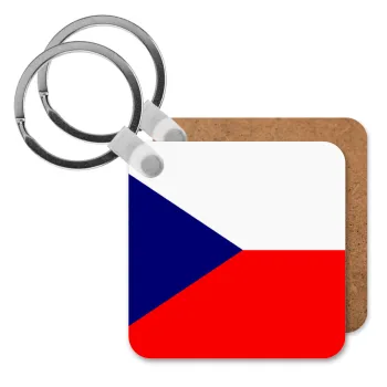 Czechia flag, Μπρελόκ Ξύλινο τετράγωνο MDF