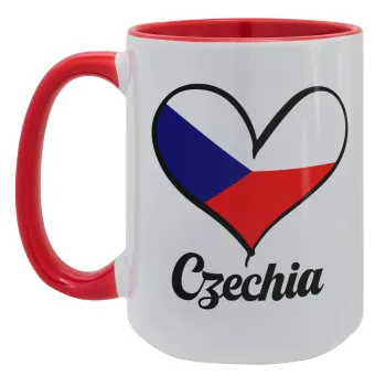 Czechia flag, Κούπα Mega 15oz, κεραμική Κόκκινη, 450ml