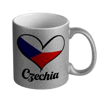 Czechia flag, Κούπα Ασημένια Glitter που γυαλίζει, κεραμική, 330ml