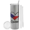 Tumbler stainless steel Silver 600ml, with metal straw & cleaning brush