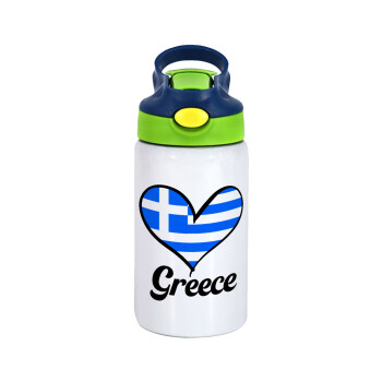Greece flag, Παιδικό παγούρι θερμό, ανοξείδωτο, με καλαμάκι ασφαλείας, πράσινο/μπλε (350ml)
