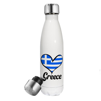 Greece flag, Μεταλλικό παγούρι θερμός Λευκό (Stainless steel), διπλού τοιχώματος, 500ml