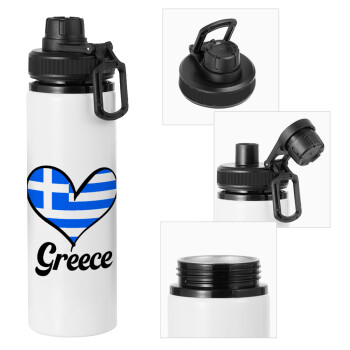Greece flag, Metal water bottle with safety cap, aluminum 850ml