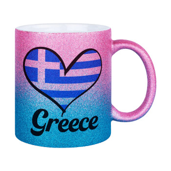 Greece flag, Κούπα Χρυσή/Μπλε Glitter, κεραμική, 330ml