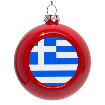 Greece flag, Στολίδι Χριστουγεννιάτικη μπάλα δένδρου Κόκκινη 8cm