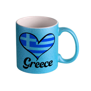 Greece flag, Κούπα Σιέλ Glitter που γυαλίζει, κεραμική, 330ml