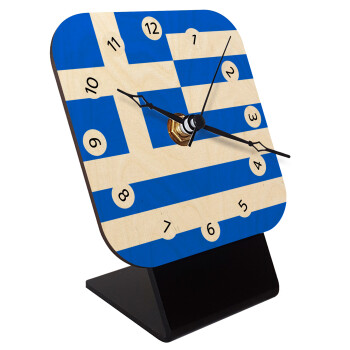 Greece flag, Επιτραπέζιο ρολόι σε φυσικό ξύλο (10cm)