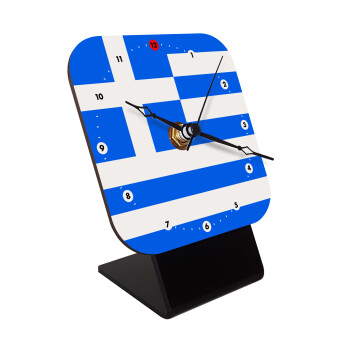 Greece flag, Επιτραπέζιο ρολόι ξύλινο με δείκτες (10cm)