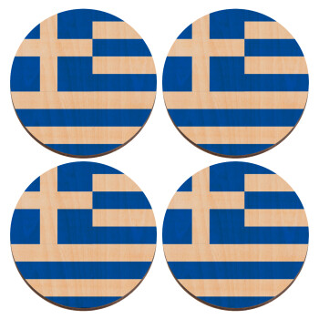 Greece flag, ΣΕΤ x4 Σουβέρ ξύλινα στρογγυλά plywood (9cm)