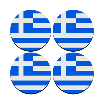 Greece flag, ΣΕΤ 4 Σουβέρ ξύλινα στρογγυλά (9cm)