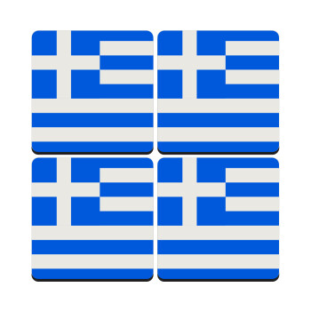 Greece flag, ΣΕΤ 4 Σουβέρ ξύλινα τετράγωνα (9cm)