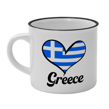 Greece flag, Κούπα κεραμική vintage Λευκή/Μαύρη 230ml