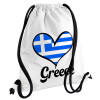 Greece flag, Τσάντα πλάτης πουγκί GYMBAG λευκή, με τσέπη (40x48cm) & χονδρά κορδόνια