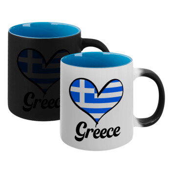 Greece flag, Κούπα Μαγική εσωτερικό μπλε, κεραμική 330ml που αλλάζει χρώμα με το ζεστό ρόφημα