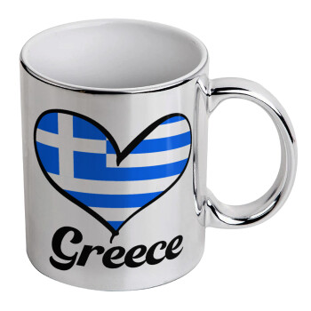 Greece flag, Mug ceramic, silver mirror, 330ml