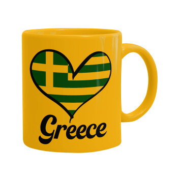 Greece flag, Ceramic coffee mug yellow, 330ml