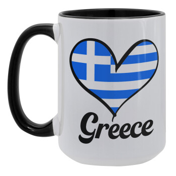 Greece flag, Κούπα Mega 15oz, κεραμική Μαύρη, 450ml