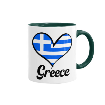 Greece flag, Κούπα χρωματιστή πράσινη, κεραμική, 330ml