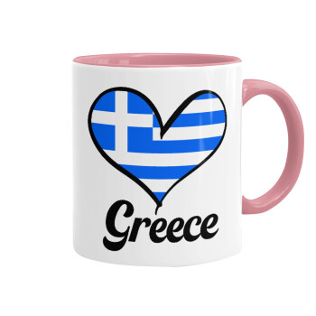 Greece flag, Κούπα χρωματιστή ροζ, κεραμική, 330ml