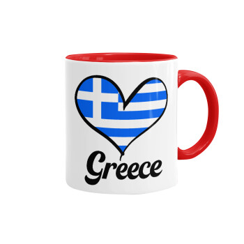 Greece flag, Κούπα χρωματιστή κόκκινη, κεραμική, 330ml
