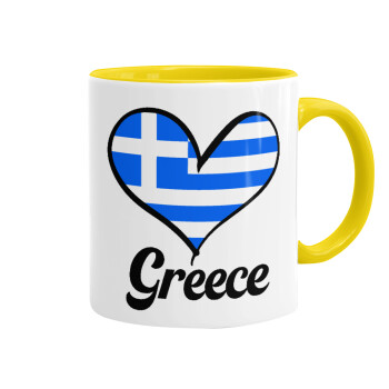 Greece flag, Κούπα χρωματιστή κίτρινη, κεραμική, 330ml