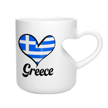 Greece flag, Κούπα καρδιά λευκή, κεραμική, 330ml