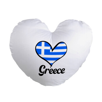 Greece flag, Μαξιλάρι καναπέ καρδιά 40x40cm περιέχεται το  γέμισμα
